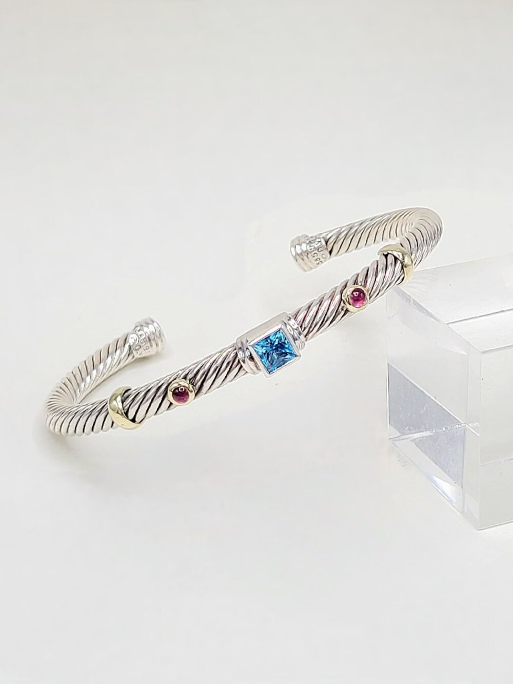 David Yurman Renaissance Station Bracelet w/ Blue Topaz, Pink Tourmaline & Gold
